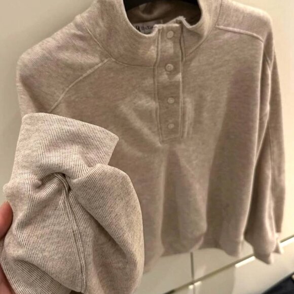 Beige Button Neck Sweatshirt - Picture 2 of 3